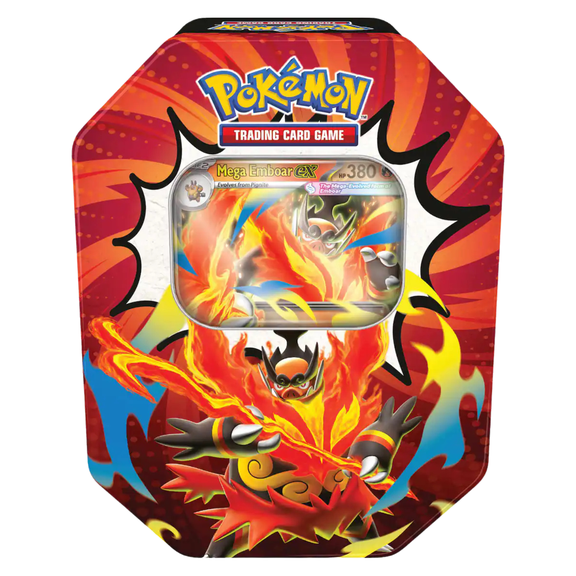Pokemon TCG Mega Emboar EX Trading Card Game Tin, 4 Booster Packs