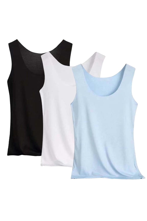 Layering Basic Tank Tops for Women 3 Pack, Stretch Soft Scoop Neck Sleeveless Camisole Shirts, Slim Fit Undergarment Tees for Everyday Under Outfits