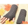 thumbnail image 4 of Weikingp Warm Gloves Women Winter Warm Fingerless Gloves Crochet Thumbhole Knit Wrist Warmers Mittens (Clearance) Dark Gray Knitted yarn, 4 of 4