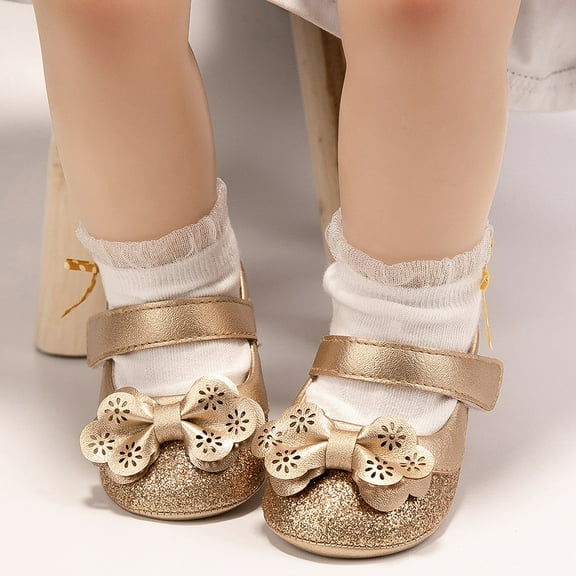Uccdo 0-18M Baby Girls Princess Sequins Bowknot Mary Jane Flats Infant Glittered Prewalkers First Walkers