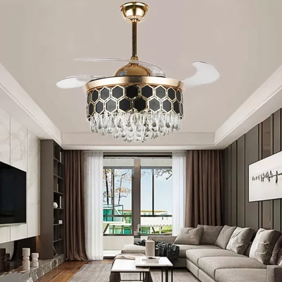 LUOLAX 42-inch modern light luxury ceiling fan light, three-tone lighting bedroom chandelier, living room dining room chandelier ceiling fan (gold)