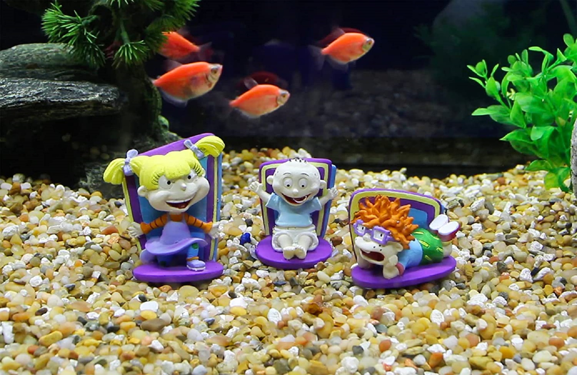 Penn-Plax Rugrats 3-Piece Aquarium Decoration Bundle – Includes Tommy, Chuckie, and Angelica – Small