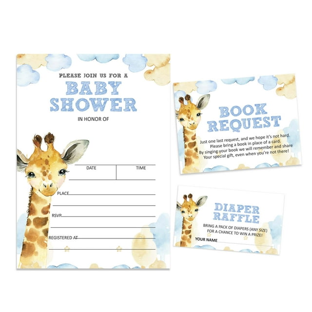 Inkdotpot Set Of 30Giraffe Baby Shower Invitations-Diaper Raffle Tickets And Baby Shower Book Request Cards Jungle Animals Invites Its A Boy Its A Girl
