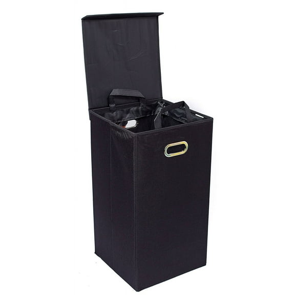 BirdRock Home Single Linen Laundry Hamper with Lid and Removable Liner - Black