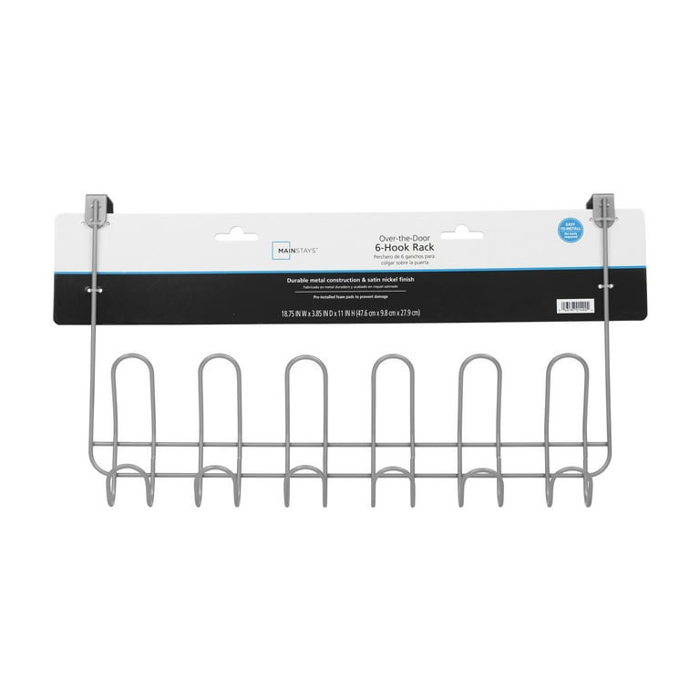 マニーローズ　ストッカー Mainstays Over-the-Door 6-Hook Rack Satin Nickel No Drilling for