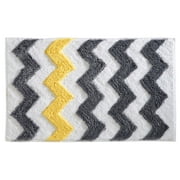 iDesign, Chevron Bath Rug, Machine Washable Microfiber Accent Rug for Bathroom, Kitchen, Bedroom, 34" x 21", Gray and Yellow