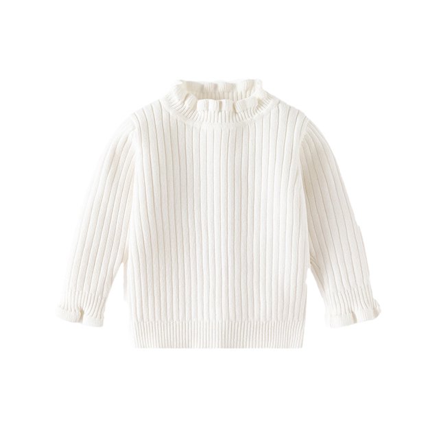 YTDSCS Chandails en Coton pour Tout-Petits Filles Col en Dentelle Pull Manches Longues Col Roulé Chandail en Molleton pour Automne Hiver 1-8 Ans