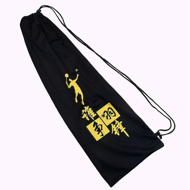 Fleece-Lined Badminton & Ping-Pong Racket Protective Cover with Adjustable Drawstring - Compact, Scratch-Resistant Storage Bag for Sports Enthusiasts, Ideal for Wholesale (Black Feather Design)