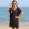 thumbnail image 4 of mgoYE Big Girl's V Neck Crochet Short Sleeve Beach Dress Summer Swimsuit Bikini Cover Up(Black,8-10 Years), 4 of 9