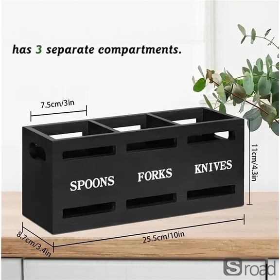 Rectangular Cutlery Storage Box - 6-Compartment Utensil Organizer For Knives, Forks, Spoons, Kitchen & Dining Tabletop Countertop Holder,black