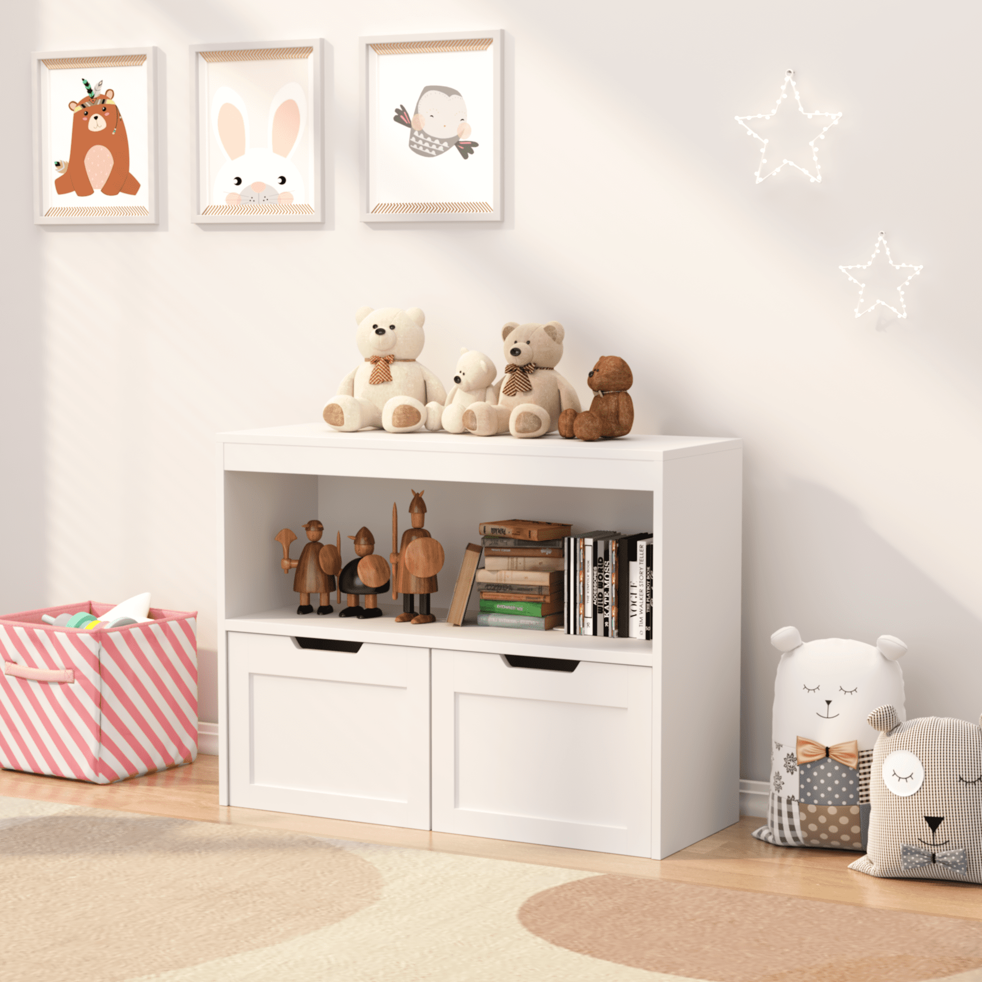Jopath Kids Bookshelf and Toy Storage with 2 Removable Bins for Bedroom,Playroom,White