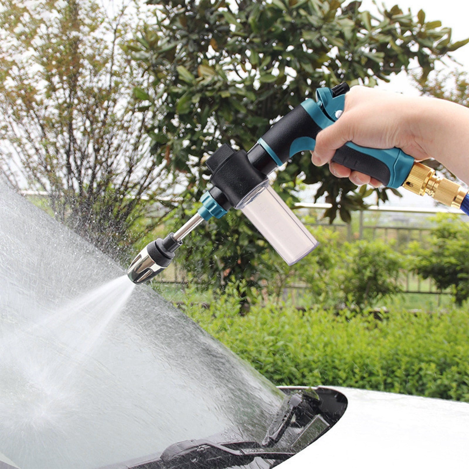 SCNOR High Pressure Garden Hose Nozzle, Adjustable Multi Spray Pattern Handheld Water Sprayer Portable Car Washing Outdoor Cleaning Water Tool Blue