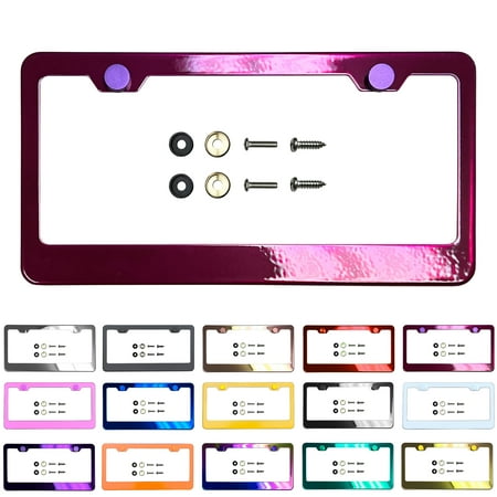 

License Plate Frame Rasperry Pink Powder Coated Universal Fit Aluminum Screw On Cap Cover T304 Stainless Steel Rust Proof Weather Proof Stainless Steel Screws (Qty: 1 Frame)