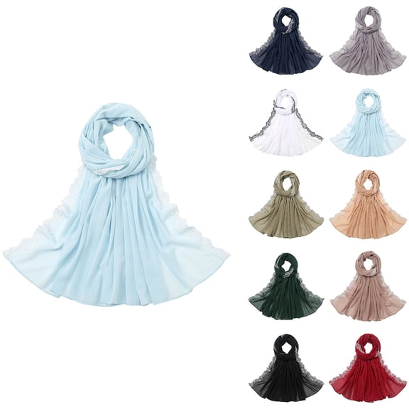 Embroidered Chiffon Hijab with Lace Trim, Elegant Sheer Head Wrap Scarf for Evening Dress, Special Occasions, and Modest Fashion, Lightweight and Decorative-Blackish Green