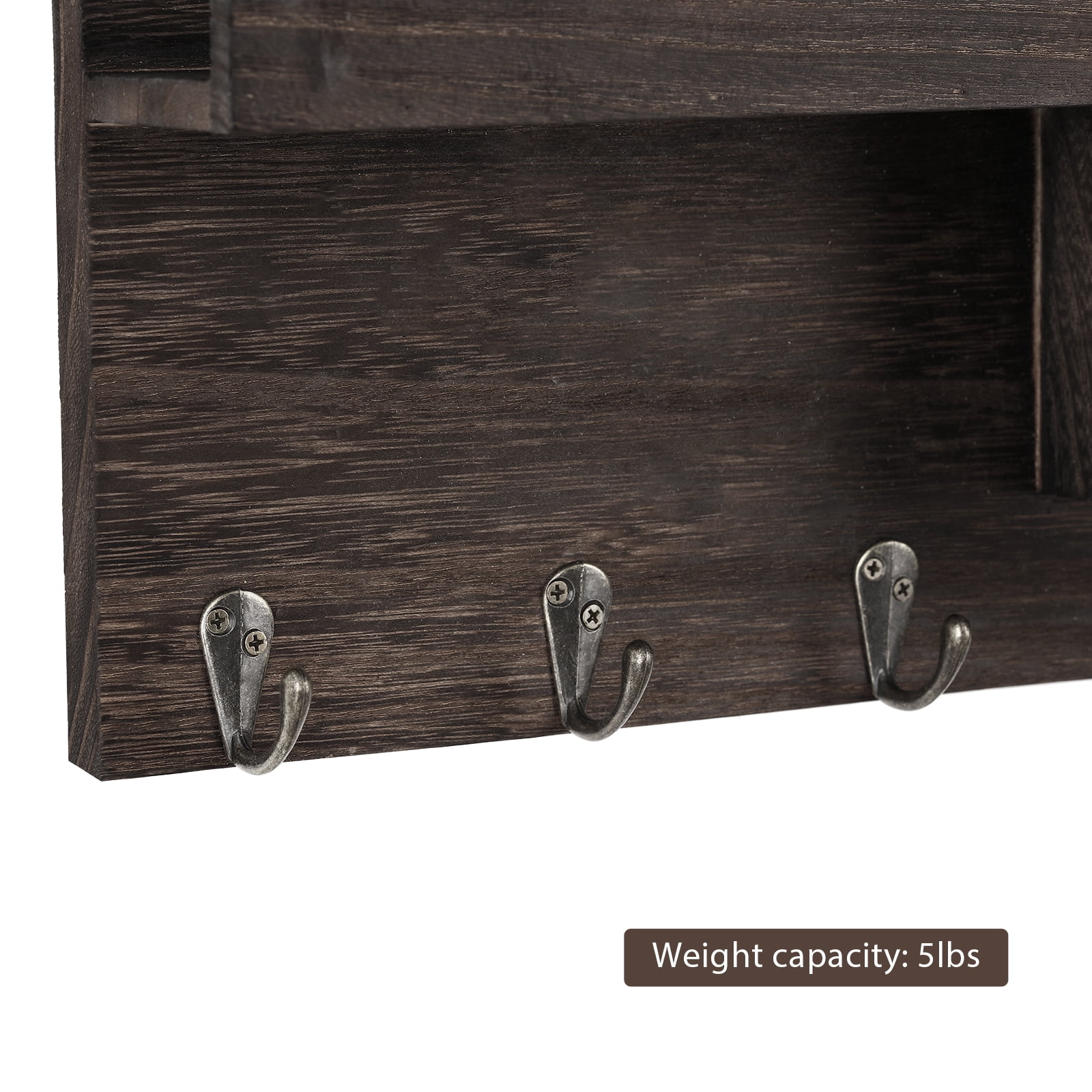 Oumilen Wall-Mounted 6-Metal Hooks Hanging Organizer, Rustic Brown