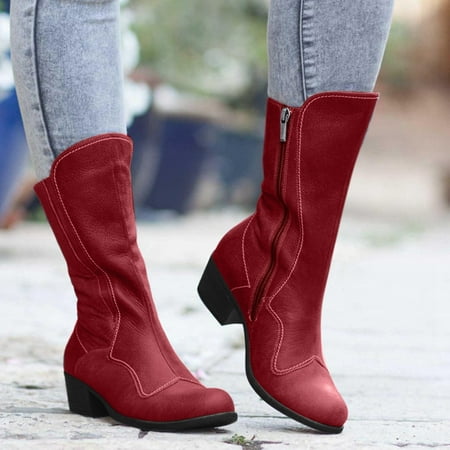 

Womens Ladies Squared Heels Zip Up Round Toe Combat Boots Shoes For Womens Knee Boots for Women Wide Calf No Heel Mid Calf Boots for Women with Wedge Wide Calf Snow Boots for Women Mid Calf Rain Boots