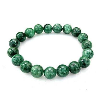 Green Mexican Bracelet - Fashion Jewelry Round Green Jade Gemstone Stretch Bracelet - 10mm - Women Men- 91144-10