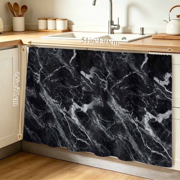 Black Marble Cabinet Curtain 28"W x 51"L, Vintage Minimalism White Abstract Texture Dust-Proof Privacy Curtain for Closet Shelves Self Adhesive, Sink Skirt for Bathroom Vanity Kitchen Laundry Room