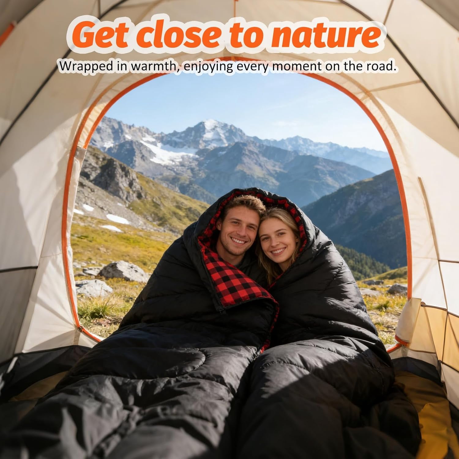 Double Sleeping Bag for Adults with 2 Pillows, Big & Tall Queen Size XL Person, Waterproof Lightweight Warm 3 Seasons, Cold Weather,Camping, Hiking Backpacking