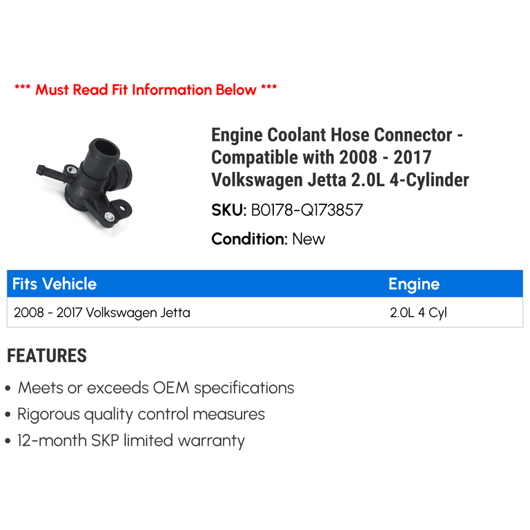 Engine Coolant Hose Connector - Compatible with 2008 - 2017 