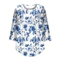 thumbnail image 7 of Womens Crew Neck Shirts 3/4 Sleeve Blouses Tunics Top Floral Printed Shirts Fashion 2026 Basic Tops Going Out Outfits Y2K Clothes, 7 of 7