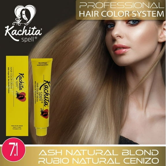 Permanent Hair Dye Ash Natural Blond 7.1  Kachita Spell 3.52 oz 100 mL Professional Hair Color Cream with Keratin and Argan Oil, 100% Gray Coverage