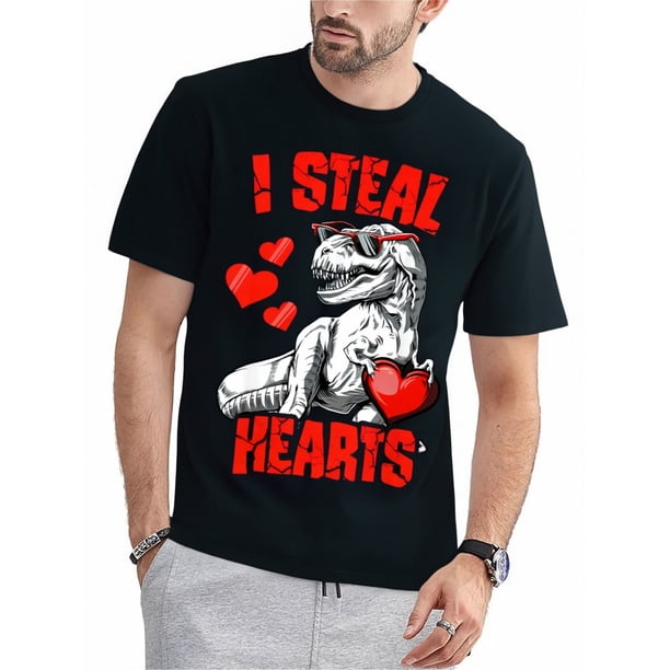 Camiseta de San Valentín con diseño de dinosaurio "Robo corazones", para niños y hombres, ideal para el día del niño. Camisetas de ocio.