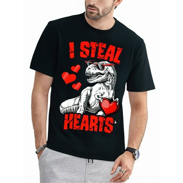 Camiseta de San Valentín con diseño de dinosaurio "Robo corazones" para niños y hombres.