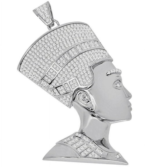 60 Grams Big 3.5'' Real Silver Egyptian Queen Nefertiti Pharaoh Charm Pendant