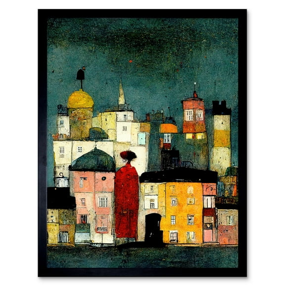 Onlooker Quirky Colourful Street Scene Art Print Framed Poster Wall Decor 12x16 inch