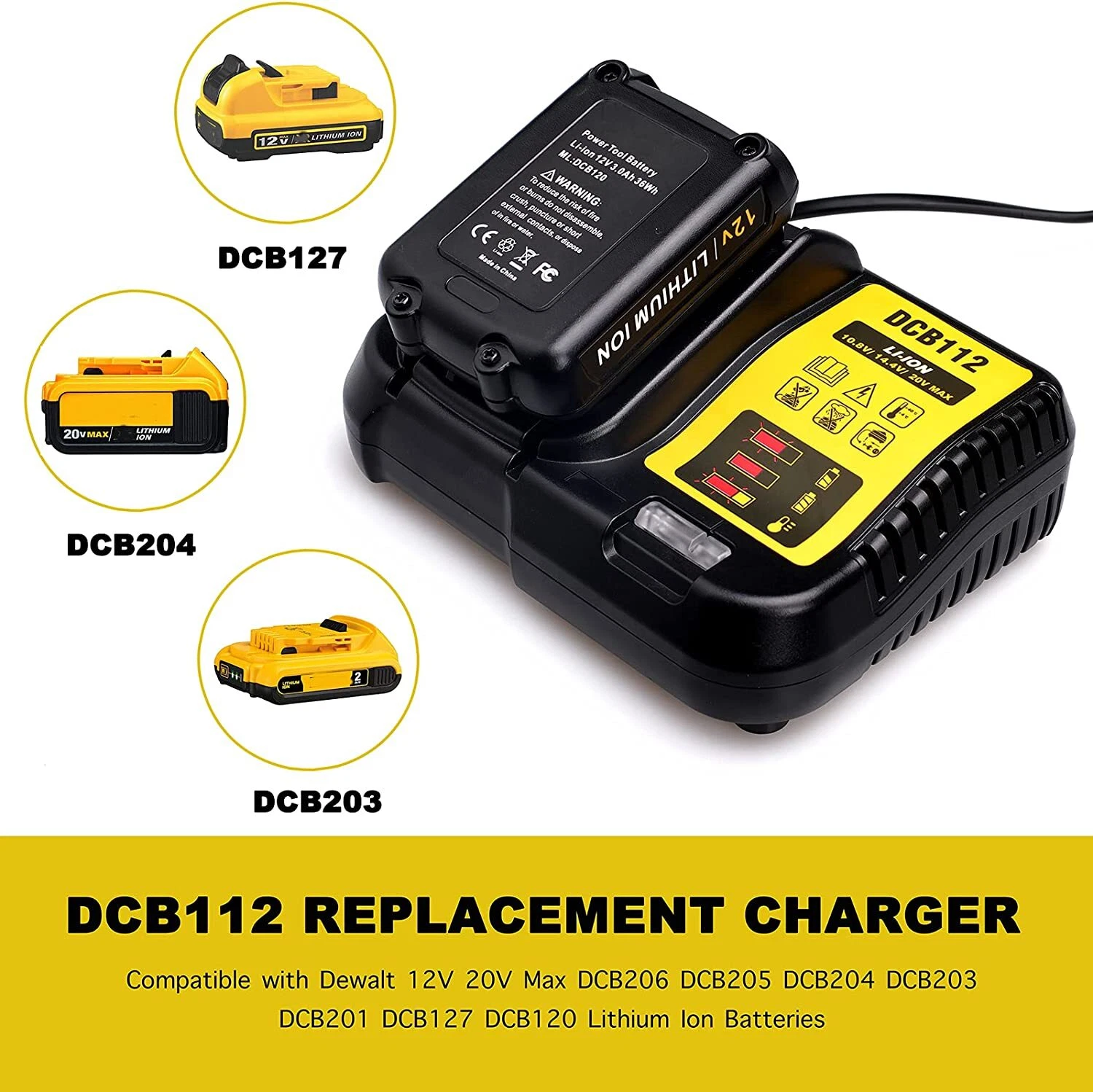 for Dewalt DCB112 12V-20V Li-Ion Battery Charger DCB101 DCB105 DCB107 DCB115