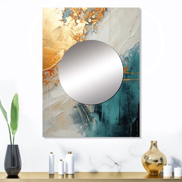 Designart "Meditative Minimalism" Abstract Painting Mirror Wall Decor - Modern Beige Abstract Large Mirror For Wall Art Decor - 32" x 24" Inch