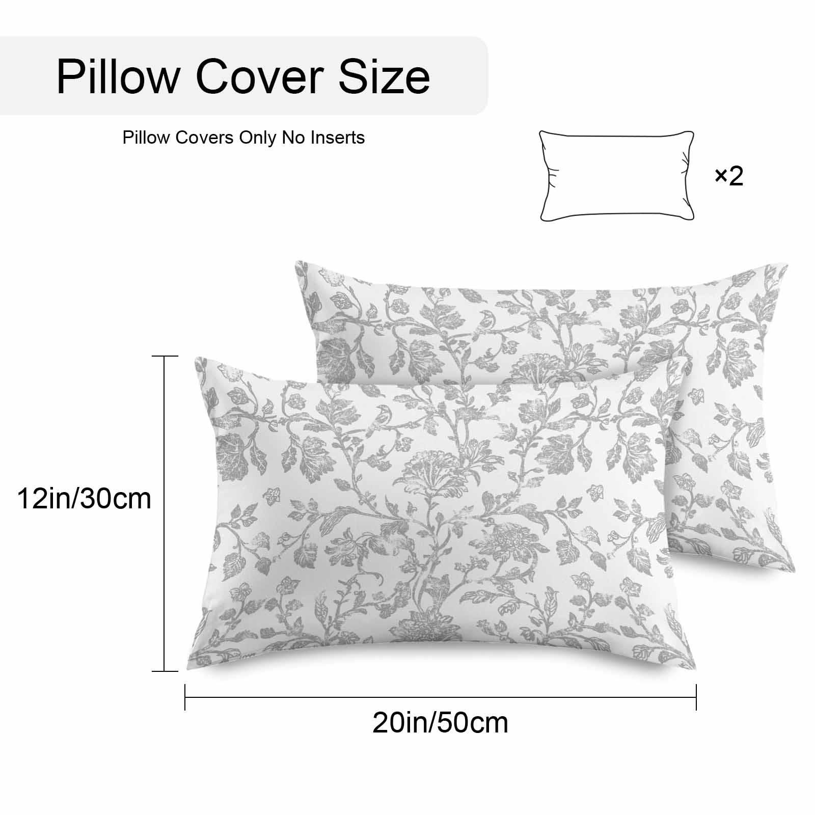Outdoor Waterproof Throw Pillow Covers Set of 2 Gray Pastoral Flower Decorative Pillowcases Lumbar Outdoor Pillows Cushion Case 20x12 Inch Farmhouse Floral Patio Pillows for Couch Sofa Bed Garden