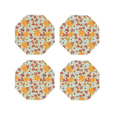 

Tideii Hearts And Autumn Leaves for Leather Coasters 4 Pieces Anti-fouling and Anti-scalding Decorative Coasters Suitable for Restaurants Kitchens Coffee Shops-Octagon