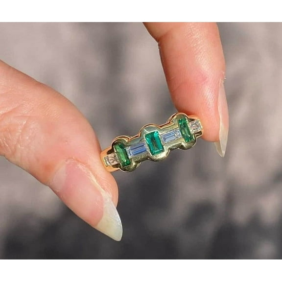 14k Gold Plated Baguette Cut Emerald Ring Silver Emerald Engagement Ring Silver Ring Engagement Gift For Her Ring For Mom , Kendra Scott Ring