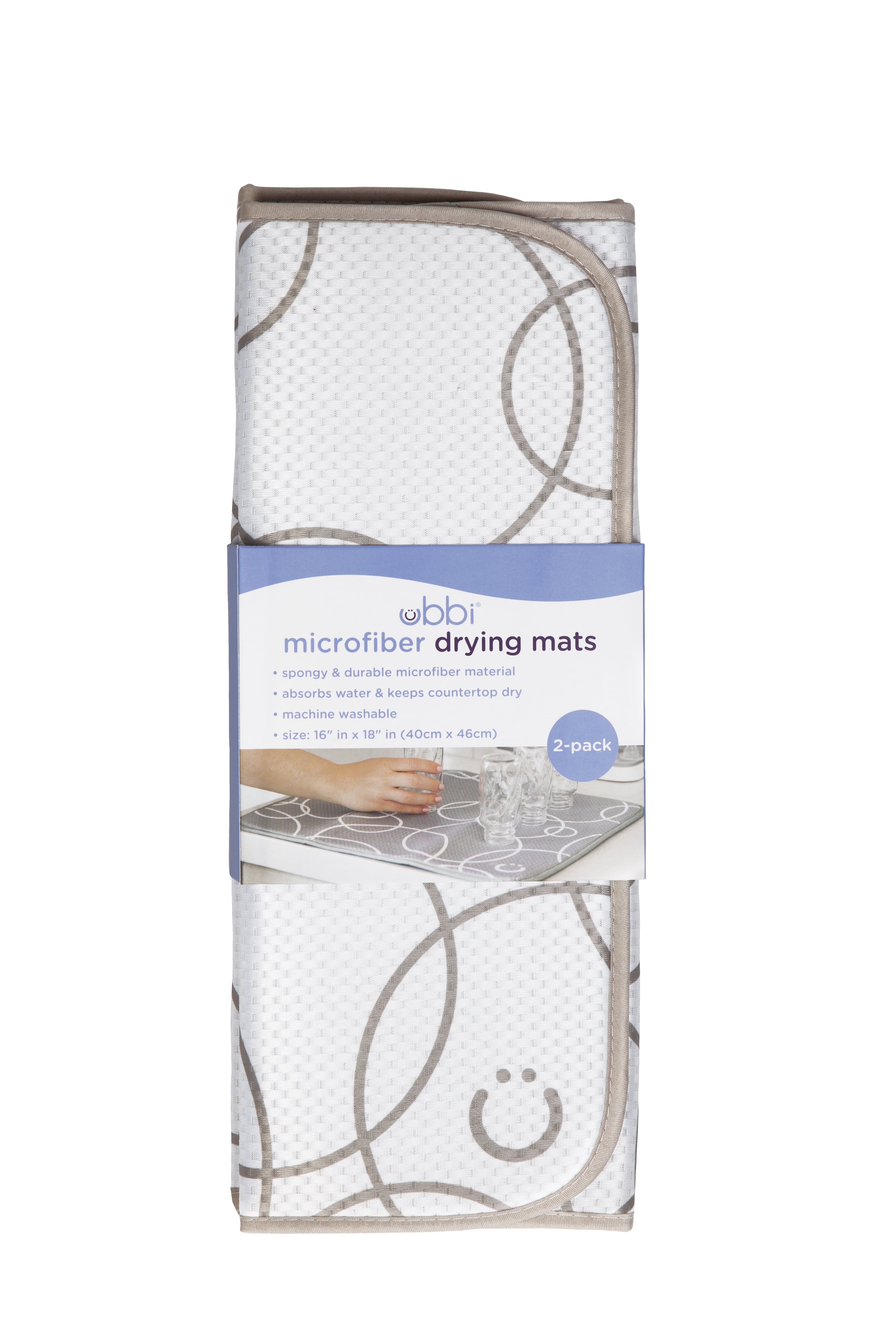 Ubbi Microfiber Kitchen Counter Dish Drying Mats, Taupe, Set of 2