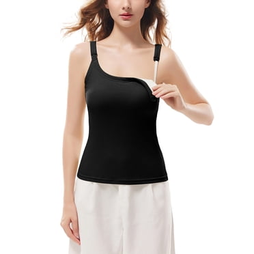 Joau Women's Maternity Nursing Cami Tank Top Ruched Side Sleeveless Comfort Stretch Maternity Shirts Pregnancy Basic Shirt Camisole Brasieres with Built in Bra