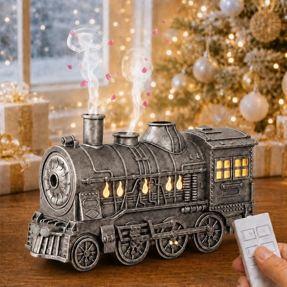 Vintage Steam Train Aromatherapy Essential Diffuser Humidifier,300ml Train Diffuser,Christmas Train Humidifier,Remote Control Quiet Aromatherapy Diffuser,Dual Nzzle Mist Maker,for Home Office