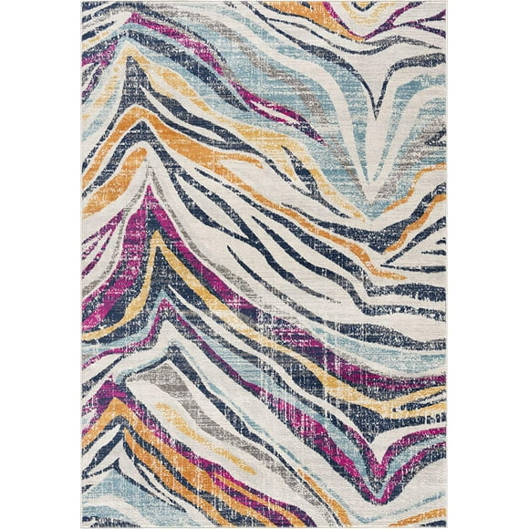 Rug Branch Savannah Tapis d'Entrée Moderne pour Aire et Coureur (2x3 Pieds) Abstrait - 2 Pieds3 Pouces x 3 Pieds, Bleu Fuchsia Doré