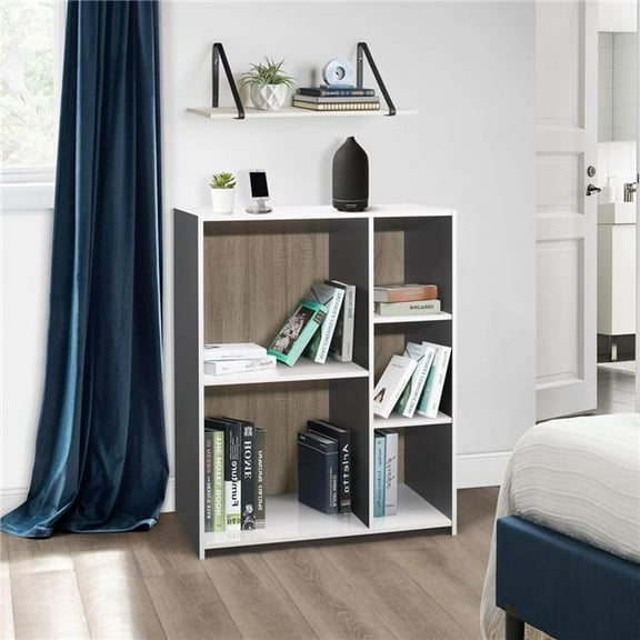InRoom Furniture BK1063 Bookcase, Grey & Oak & White