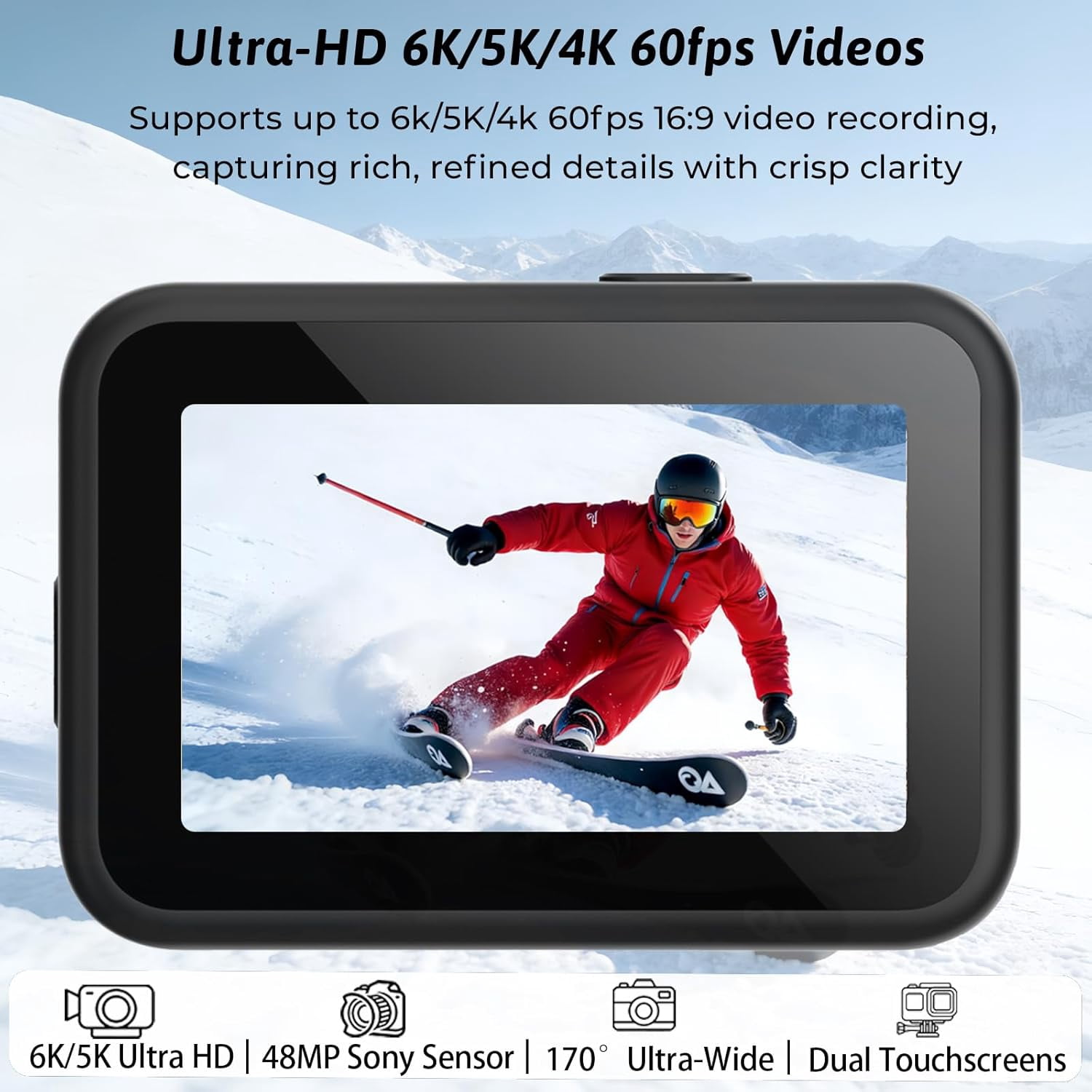 Action Camera, 5K/30fps Waterproof Action Camera, with APP & WiFi Control, 1/1.3" Sensor, EIS Anti-Shake, Subject Tracking, Includes 64GB Card, Vlogging Camera Ideal for Sports & Adventure