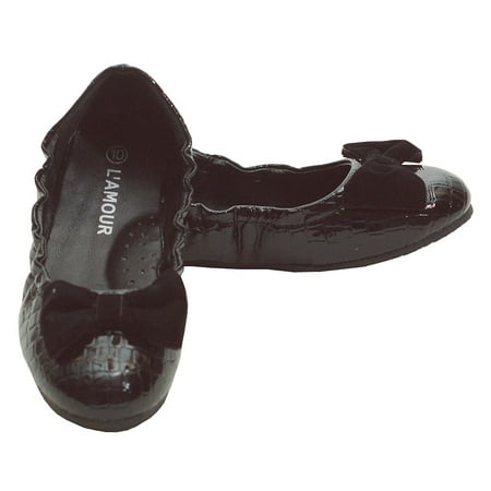 Black Faux Croc Bow Loafer Shoe Toddler 5-Little Girl 4