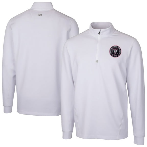 Men's-Cutter & Buck  White Inter Miami CF Traverse Stretch Eco Quarter-Zip Pullover Top