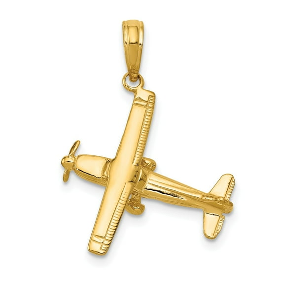 Real 14kt Yellow Gold 3-D High-Wing Airplane Pendant; for Adults and Teens; for Women and Men