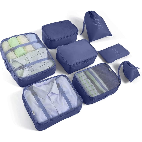Juego de cubos de embalaje LANSKLBD de 8 piezas para maletas de viaje, color azul oscuro