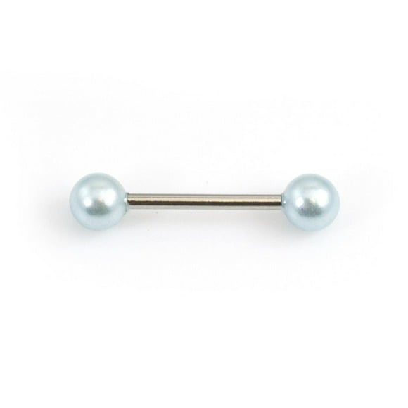 Tongue Barbell with Faux Synthetic Pearl Acrylic Designed Balls 14ga 15mm Length