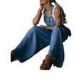 thumbnail image 2 of Franhais Women's Casual Stretch Adjustable Denim Wide Leg Romper Bib Overall Loose Stretch Denim Pocket, 2 of 9