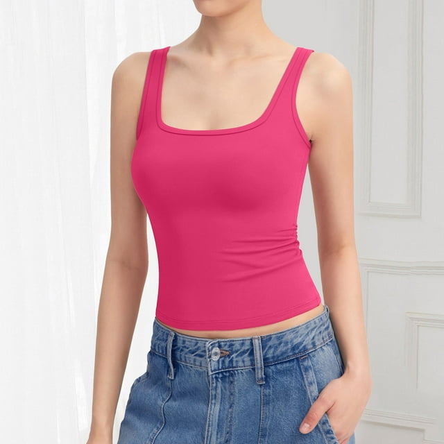 Débardeurs et Camisoles pour Femmes, Débardeur à Encolure Carrée Sans Manches, Double Doublure, Style Basique, Incontournable de Garde-Robe, Respirant, Confortable, Tenue Décontractée