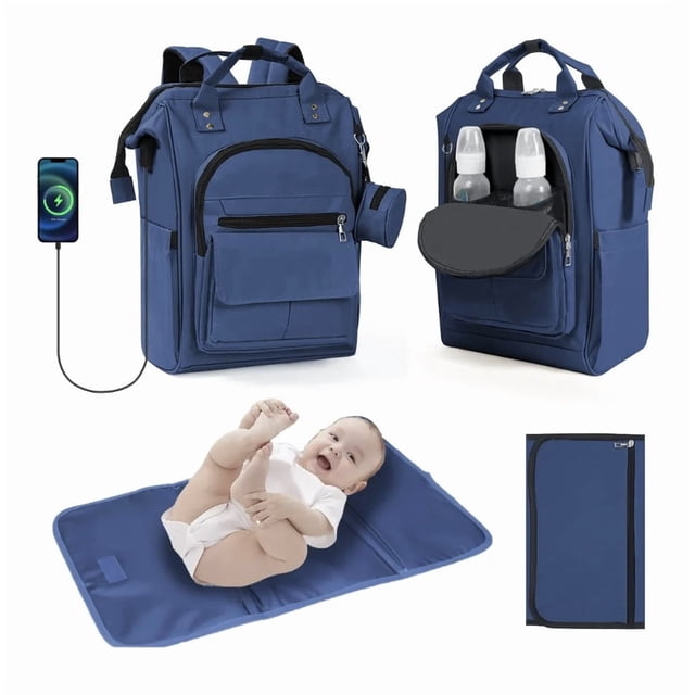 Mochila Pañalera Multifunción Bolsa Impermeable Viaje Bebés Modelo Azul