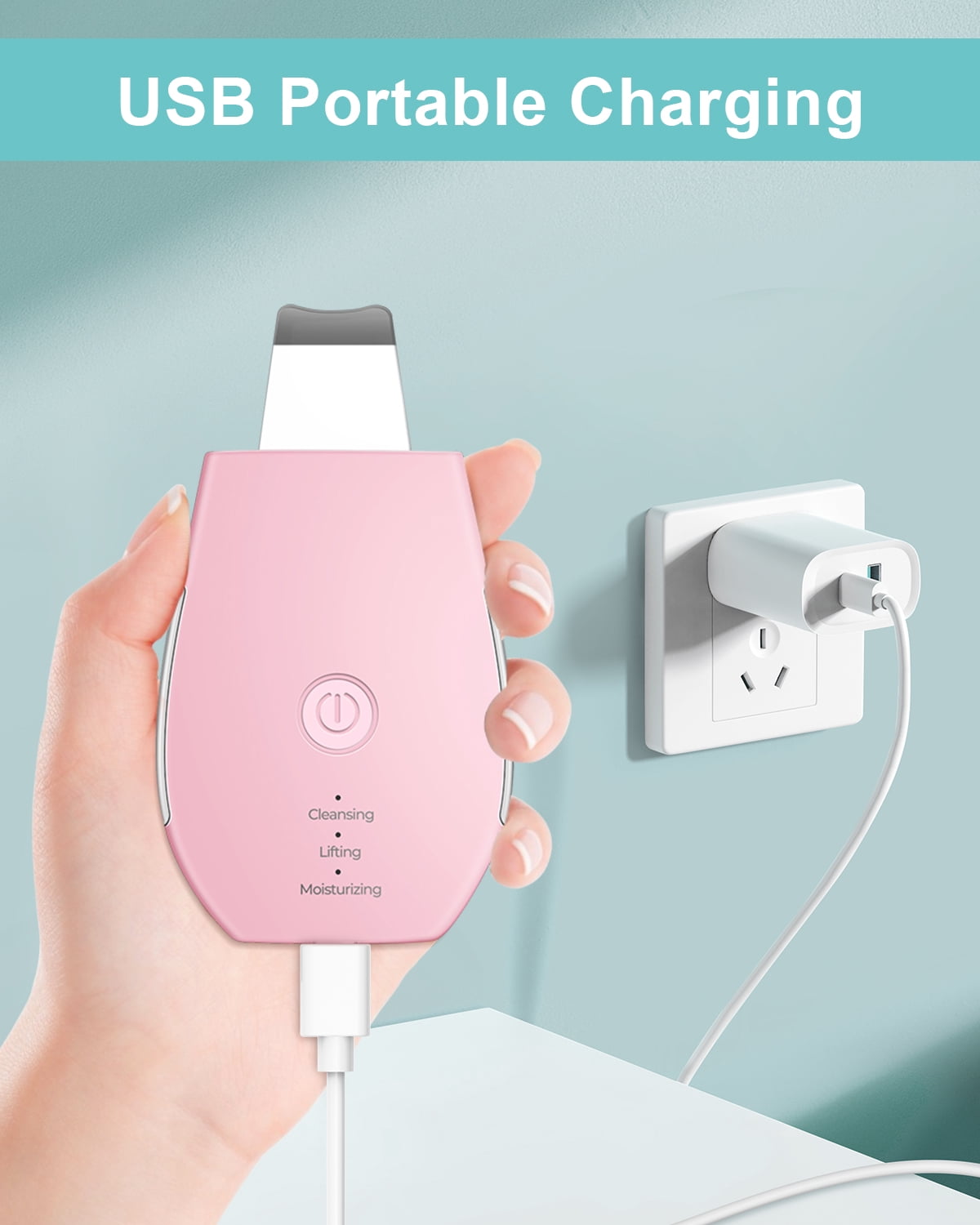 EZBASICS Skin Scrubber, Blackhead Remover Tool for Pore Cleaner,Skin Care Tool for Facial Deep Cleansing with 3 Modes USB Charger, Pink
